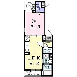リベルテF・皐月 1LDKの間取図画像