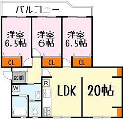 膳所ハイツ4号棟 3LDKの間取図画像