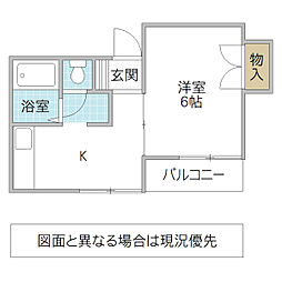 メドウ泉町 3階1Kの間取り