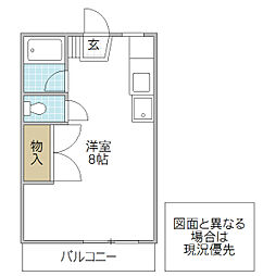 クリーンルームあつむ C棟 1階ワンルームの間取り