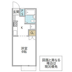 ハイツ末広 1階1Kの間取り