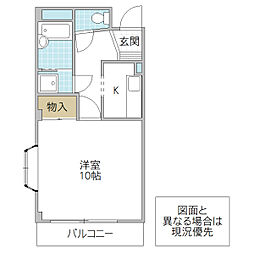 RiverSide村山 1Kの間取図画像
