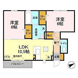 パークドオートム F 1階2LDKの間取り