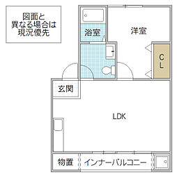 CASA SHINSO 2階1LDKの間取り