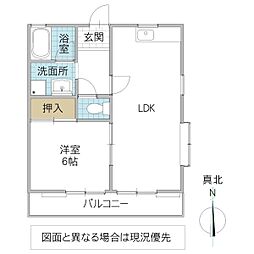 ロイヤルコート元吉田 II 2階1LDKの間取り