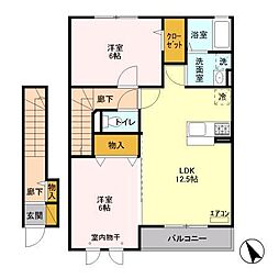 ゼルコーバ A 2階2LDKの間取り