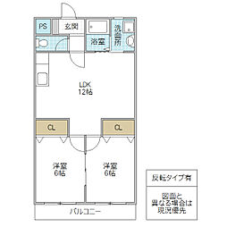 飯村不動産第六ビル 2LDKの間取図画像