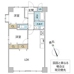 スカイタウン水戸三の丸 5階2LDKの間取り
