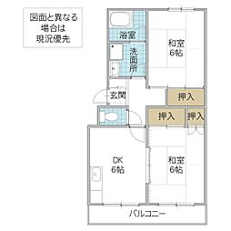 勝田プリンスマンション B 3階2DKの間取り