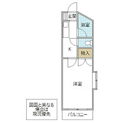 アレックスマンション 4階1Kの間取り