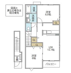 メイプルヴィラ B棟 2階2LDKの間取り