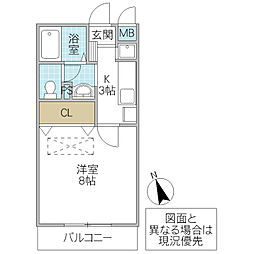 フォーライフヴィラ千波 1階1Kの間取り