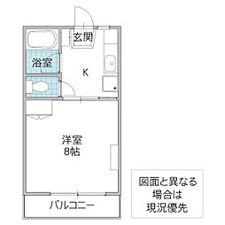 ロイヤルコート元吉田 I 2階1Kの間取り