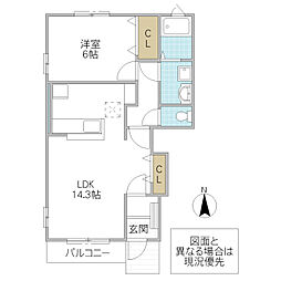 ポルトボヌール II 1階1LDKの間取り