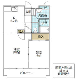 トワメゾン水戸 C棟 1階2Kの間取り