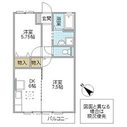 メゾンエクレールD 2DKの間取図画像