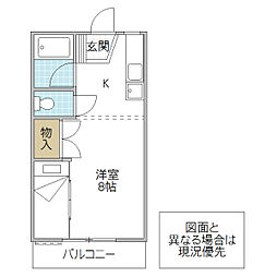 ハイム石川 1階1Kの間取り