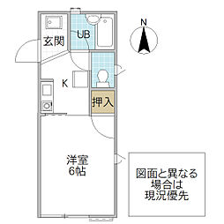 プライム鷹匠 1Kの間取図画像