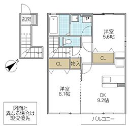 プリムローズ B 2階2DKの間取り