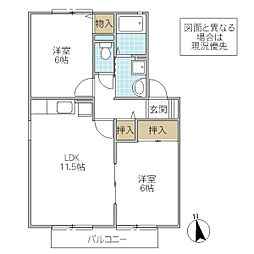 パル・リヴェール 2LDKの間取図画像