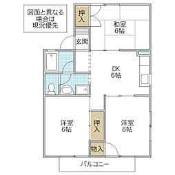 オルベージュ A棟 2階3DKの間取り