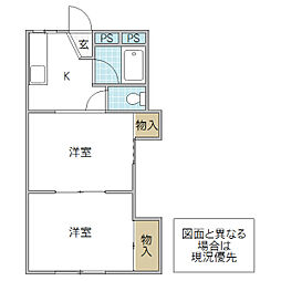 アシスト白梅マンション 2階2Kの間取り