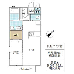 グランノア三の丸 C棟 2階1LDKの間取り