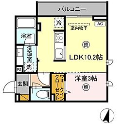 プラデーラ 201号室 2階1LDKの間取り