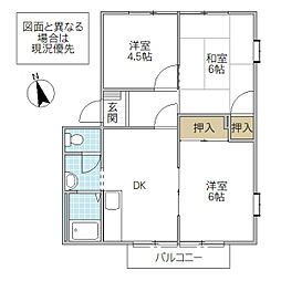 カサヴェール千波 B棟 2階3DKの間取り