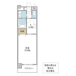 プレスト水戸中央 6階1Kの間取り
