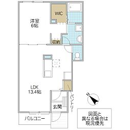グリーンヒルズ II 1階1LDKの間取り