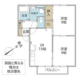 コンフォールA 2DKの間取図画像