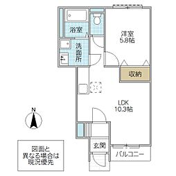 エバーハイム2 1LDKの間取図画像
