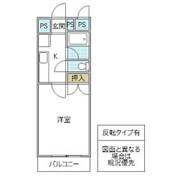 フォーライフウエスト 2階1Kの間取り