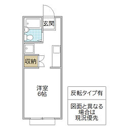クアトロ C 2階ワンルームの間取り