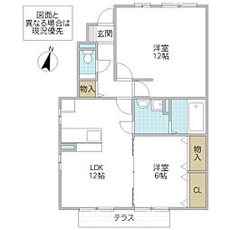 フェリア姫子 1階2LDKの間取り