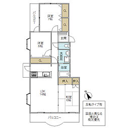 フラット・マーサ1号 3LDKの間取図画像