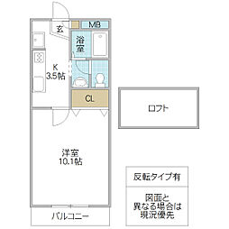 クリアマンション 4階1Kの間取り