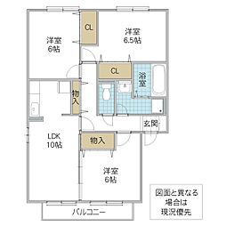 クレーベル I 2階3LDKの間取り
