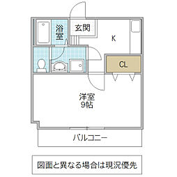 ベルカモシダビル 1Kの間取図画像