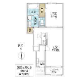 グランドパレス東平 103号室 1階1LDKの間取り