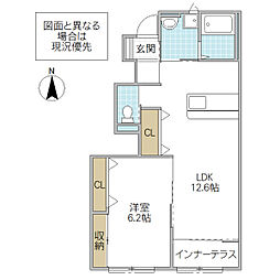 ヴァン ヴェール II 1階1LDKの間取り