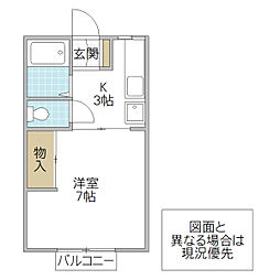 ティクレ 2階1Kの間取り