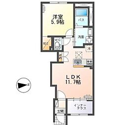 Front Is land II (フロントアイランド II) 1階1LDKの間取り