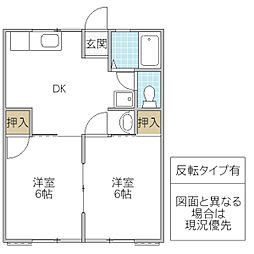 シティハイム共栄A 2DKの間取図画像