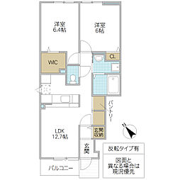 リヴァージュ A 1階2LDKの間取り