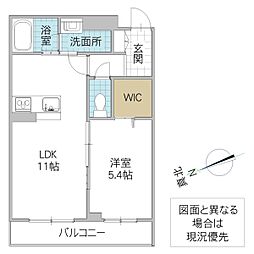 バレヌブルー元山 107号室 1階1LDKの間取り