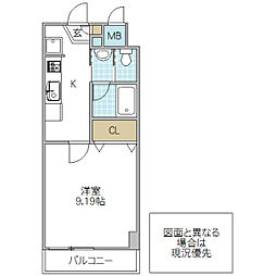 クラージュ 6階1Kの間取り