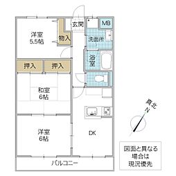 ロイヤルストーン2 3DKの間取図画像