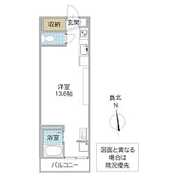 エミネンス・ハラA ワンルームの間取図画像